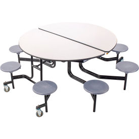 60" Round Mobile Cafeteria Table With Stools, Gray Top & Stools/Black Frame