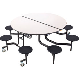 60" Round Mobile Cafeteria Table With Stools, Gray Top/Black Stools/Black Frame