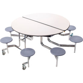 60" Round Mobile Cafeteria Table With Stools, Gray Top & Stools/Chrome Frame