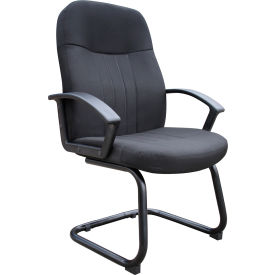 Reception Guest Chair with Arms - Fabric - Mid Back - Black