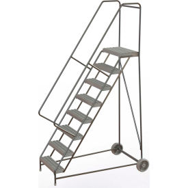 8 Step Aluminum Wheel-Barrow Style Rolling Ladder 24"W X 14"D Platform Grip Strut Tread.