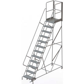 12 Step Steel Rolling Ladder with Rear Exit Walk Off Gate, 24"W X 30"D Platform Perforated
