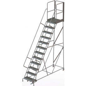12 Step Steel Rolling Ladder with Rear Exit Walk Off Gate, 24" Wide X 30" Deep Platform Serrated