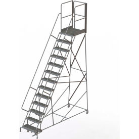 13 Step Steel Rolling Ladder with Rear Exit Walk Off Gate, 24"W X 30"D Platform Serrated