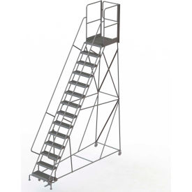 14 Step Steel Rolling Ladder with Rear Exit Walk Off Gate, 24" W X 30" D Platform Serrated