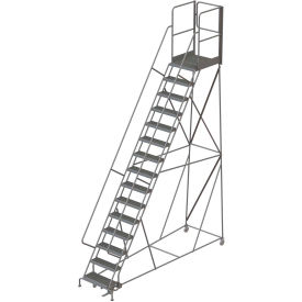 15 Step Steel Rolling Ladder with Rear Exit Walk Off Gate, 24"W X 30"D Platform Serrated