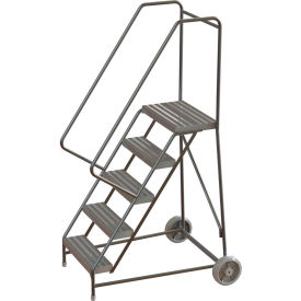 5 Step Aluminum Wheel-Barrow Style Rolling Ladder 16"W X 14"D Platform Ribbed Tread
