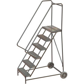 6 Step Aluminum Wheel-Barrow Style Rolling Ladder 24"W X 14"D Platform Ribbed Tread