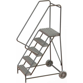 5 Step Aluminum Wheel-Barrow Style Rolling Ladder 16"W X 14"D Plat. Grip Strut Tread
