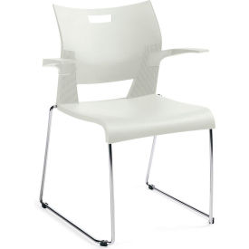Molded Stacking Chair with Arms and Sled Base - Plastic - Ivory Clouds - Duet Series