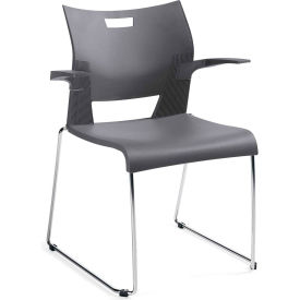 Molded Stacking Chair with Arms and Sled Base - Plastic - Shadow- Duet