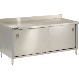 304 Stainless Steel Cabinet Table, 120 x 24", 2-3/4" Backsplash, Sliding Doors