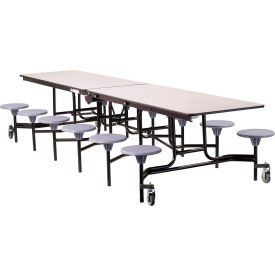 Mobile Cafeteria Table With Stools, 145"L x 59"W, Gray Top/Gray Stools/Black Frame