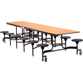 Mobile Cafeteria Table With Stools, 145"L x 59"W, Oak Top/Black Stools/Black Frame