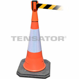 Safety Crowd Control, Queue Cone Topper, Orange with 7.5' Retractable Belt