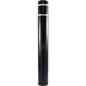 Post Guard Bollard Cover, 7" Diameter x 52" Height, Black with White Tape