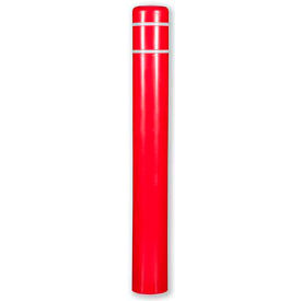 Bollard Cover, 8 7/8" Diameter x 52" Height, Red with White Tape, 8x52RW