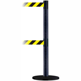 Retractable Dual Belt Barrier, 7-1/2' Belt, Black Wrinkle Post