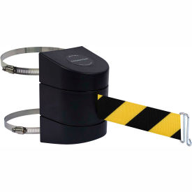 Warehouse Retractable Belt Barrier, 30' Black/Yellow Belt, Black Case