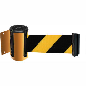 Wall Mount Retractable Belt Barrier, 13' Black/Yellow Belt, Yellow Case