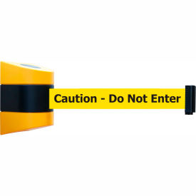 Wall Mount Retractable Belt Barrier, 15' Yellow "Caution" Belt, Yellow Case