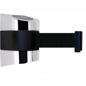 Wall Mount Retractable Belt Barrier, 24' Black Belt, Chrome Case
