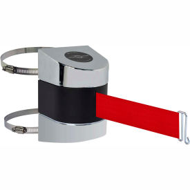 Warehouse Retractable Belt Barrier,30' Red Belt, Chrome Case