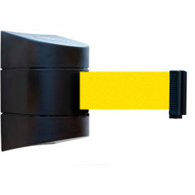 Wall Mount Retractable Belt Barrier, 15' Yellow Belt, Black Case