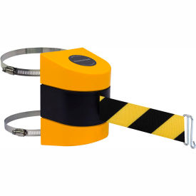 Warehouse Retractable Belt Barrier,15' Black/Yellow Belt, Yellow Case