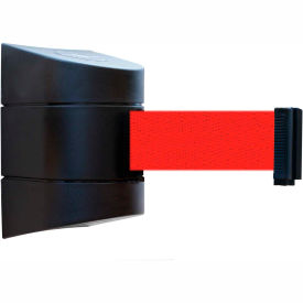 Wall Mount Retractable Belt Barrier, 30' Red Belt, Black Case
