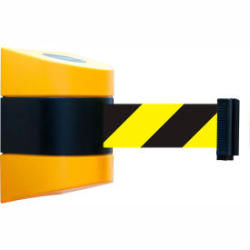 Wall Mount Retractable Belt Barrier, 24' Black/Yellow Belt, Yellow Case