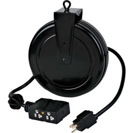 Industrial Cord Reel, 20' 12/3 SJTOW, 4 Outlets, 5-15P Plug, Circuit Breaker