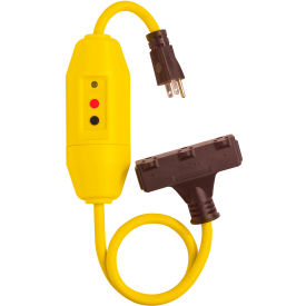 Inline GFCI Cord Set, Triple Tap, Manual Reset, 15A, 2' Cord
