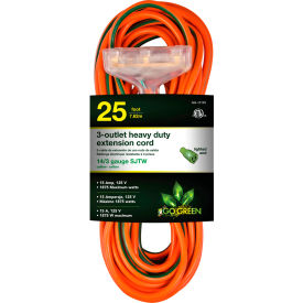 14/3 25' 3-Outlet Heavy Duty Extension Cord, Lighted End