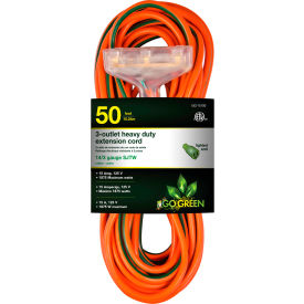 14/3 50' 3-Outlet Heavy Duty Extension Cord, Lighted End