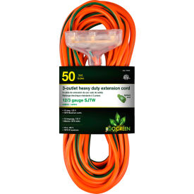 12/3 50' 3-Outlet Heavy Duty Extension Cord, Lighted End