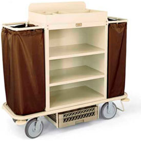 Housekeeping Cart w/Under Deck Shelf & Organizer, Beige - 2148-BE