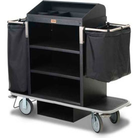 Guest Room Attendant Cart with Under Deck Shelf and Organizer - Black