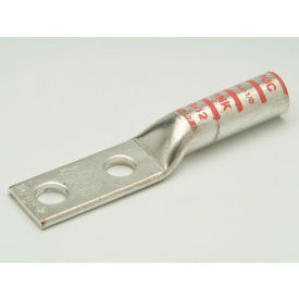 Copper Compression Lug, Long Barrel 2 Hole, 1 AWG, 1/2" Stud, Green