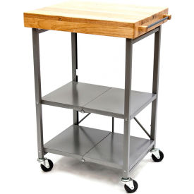 Origami Kitchen Cart, Collapsible, 3 Tier, 24" x 20" Shelf Size, Silver