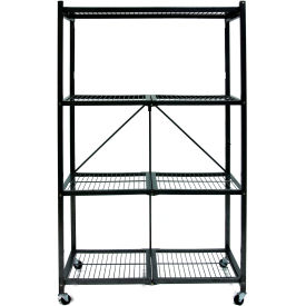 Origami 4 Shelf, General Purpose Collapsible Steel Shelf Unit with Wheels, 21"W x 21"D x 60"H, Black