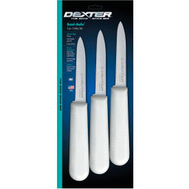 3 Pack Paring Knives, High Carbon Steel, Stamped, White Handle, 3-1/4"
