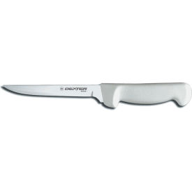 Stiff Narrow Boning Knife, High Carbon Steel, Stamped, White Handle, 6"L