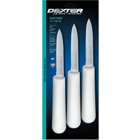 3 Pack Paring Knives, High Carbon Steel, Stamped, White Handle, 3-1/4"L