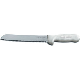 Scalloped Bread Knife, High Carbon Steel, Stamped, White Handle, 8"L