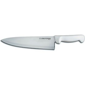 Wide Cook's Knife, High Carbon Steel, Stamped, White Handle, 10"L