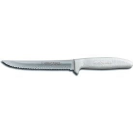 Scalloped Utility Knife, High Carbon Steel, Stamped, White Handle, 6"L