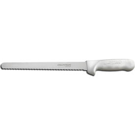 Narrow Scalloped Roast Slicer, High Carbon Steel, White Handle 10"L