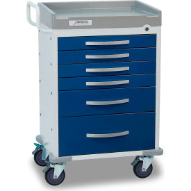 Rescue Series Anesthesiology Medical Cart, White Frame with 6 Blue Drawers