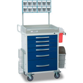 Loaded Rescue Series Anesthesiology Medical Cart, White Frame with 6 Blue Drawers